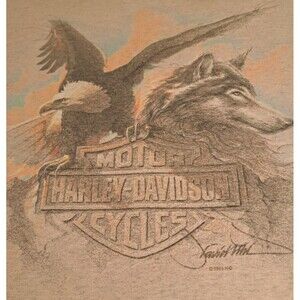 Vintage Harley Davidson Long Sleeve Tee 1995 w/Wolf And Eagle Print Minnesota